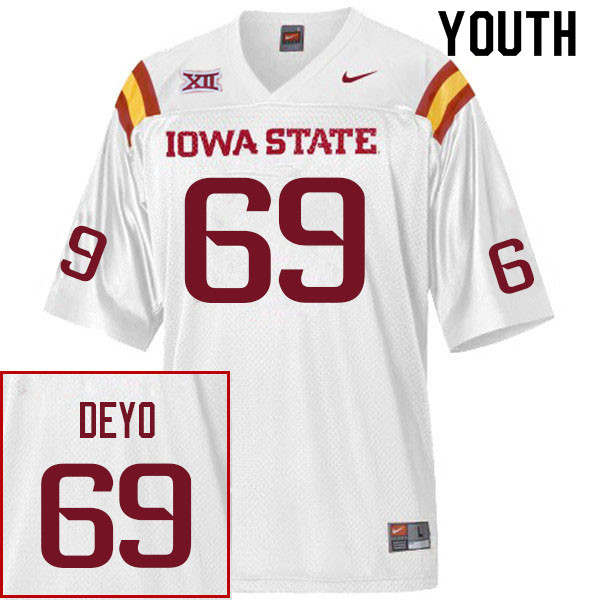 Youth #69 Hunter Deyo Iowa State Cyclones College Football Jerseys Sale-White